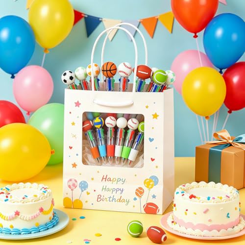 Oneshow 28 Pack-Sports Party Favors Mini Pens, Cool 4-in-1 Soccer Basketball Baseball Bulk Ballpoint Pen Set, Sports Goodie Bag Stuffers, Classroom Rewards Birthday Gifts (Sports-28PCS)