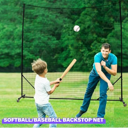 Backstop Net System for Backyard – Heavy Duty Sports Barrier Net with Steel Posts, Movable/Socketed Ball Stop Net for Soccer, Baseball, Training - size: 10FT Wide, style: Movable-1.75 Inch Net