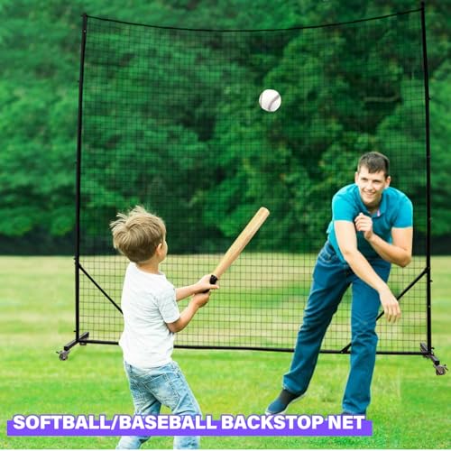 Backstop Net System for Backyard – Heavy Duty Sports Barrier Net with Steel Posts, Movable/Socketed Ball Stop Net for Soccer, Baseball, Training - size: 10FT Wide, style: Movable-4 Inch Net