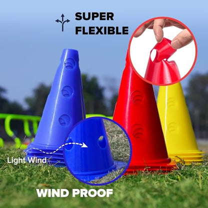 GSi Hurdle Training Cones | Multi Pack Sets | Dual Purpose Agility Cones with Holes | Ideal for Soccer, Kids, Dog, and Sports Training - style: 9" with Hole - 18 Pack