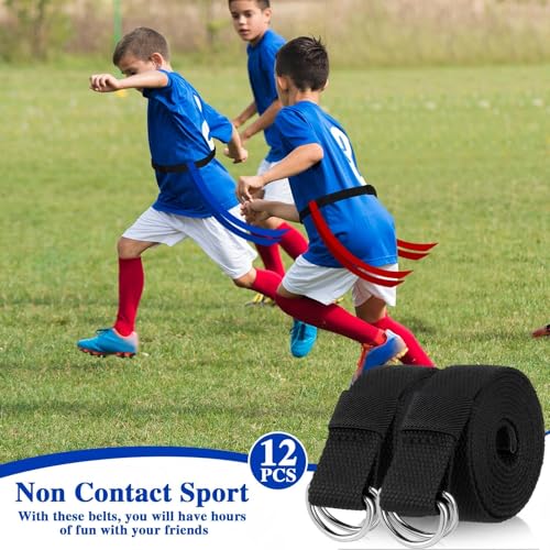 Toulite 12 Pcs Web Football Belts Canvas Belt Long Web Belt Flag Football with Metal for Men Women Kids 1 Inch Wide - color: Black
