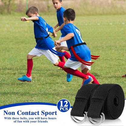 Toulite 12 Pcs Web Football Belts Canvas Belt Long Web Belt Flag Football with Metal for Men Women Kids 1 Inch Wide - color: Black
