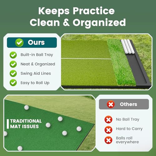Dual Turf Golf Hitting Mat with Ball Tray, 5x4 & 6x4 ft, 26mm/31mm Thick, Alignment Aid, Golf Practice Mat Indoor & Outdoor, Driving & Chipping Pad Simulator Mat - style: Pro XL 6x4ft–31mm