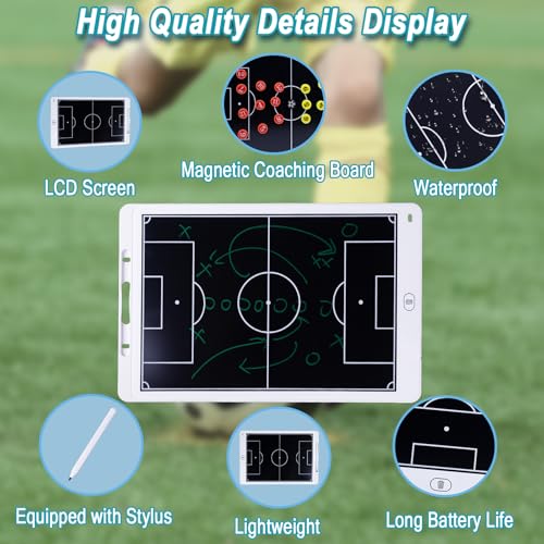 Magnetic Electronic Soccer Coaching Board, 16 inch LCD Soccer Coaching Board,LCD Soccer Strategy Board with Stylus Pen,Soccer Board Tactic Board, Training Equipment,White