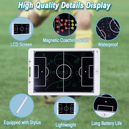 Magnetic Electronic Soccer Coaching Board, 16 inch LCD Soccer Coaching Board,LCD Soccer Strategy Board with Stylus Pen,Soccer Board Tactic Board, Training Equipment,White