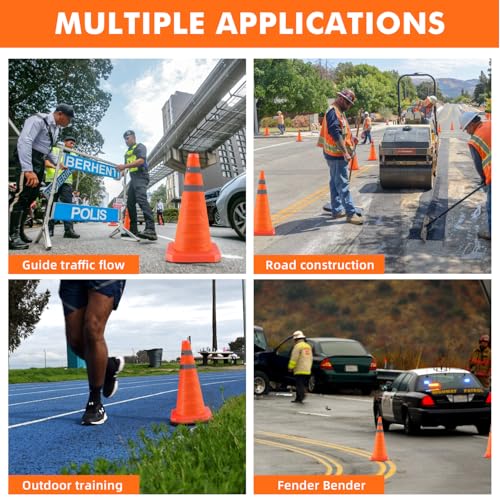Jade Butterfly 18 Inch 4 Pack Collapsible Traffic Safety Cones, Orange Cones with Reflective Collar, Portable Multipurpose Traffic Cones for Parking Construction Driving Training Sports Practice - size: 18” - 4PACK
