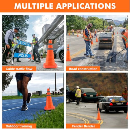 Jade Butterfly 28 Inch 6 Pack Collapsible Traffic Safety Cones, Orange Cones with Reflective Collar, Portable Multipurpose Traffic Cones for Parking Construction Driving Training Sports Practice - size: 28” - 6PACK