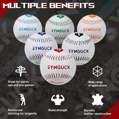 SYNGUCK Weighted Baseballs Set of 2/4/6 - Training Baseballs to Increase Pitching Speed, Arm Strength & Accuracy for Baseball Players, Coaches & Athletes - style: 6 Pack(4/6/7/9/10/12oz)