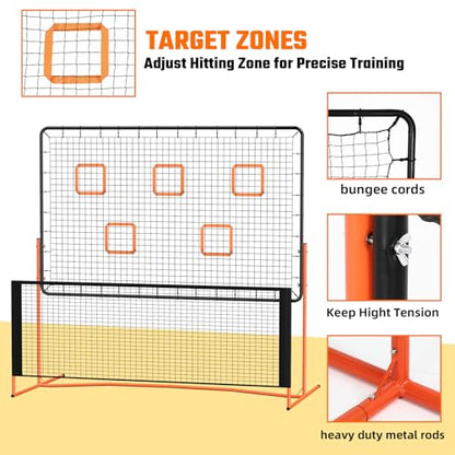 GCCSJ Pickleball Rebound Net, Pickleball Rebounder Training Equipment, for Single Player Practice Hitting, Doubles, Suitable for Garage, Backyard, Park, Indoor and Outdoor (Orange)