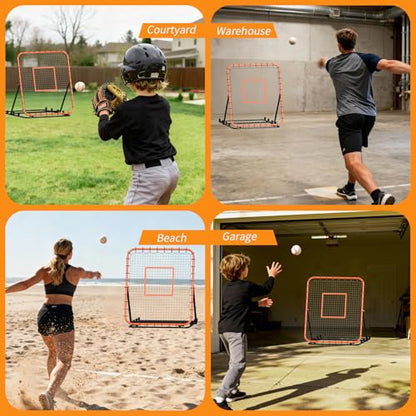 Baseball Rebounder Net, Portable Bounce Back Trainer for Baseball & Softball with 4 Adjustable Return Angles, 4 x 4.5 ft Practice Tool for All Skill Levels