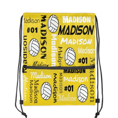 Custom Volleyball Style Drawstring Bag, Personalized Sports Ball Backpack Drawstring Sack Cinch Bags for Team Gift Party Favors, Yellow - color: Green