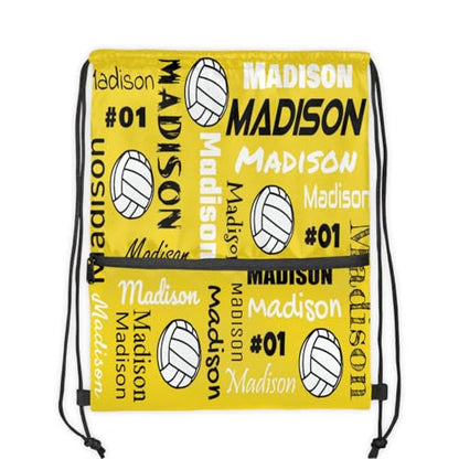 Custom Volleyball Style Drawstring Bag, Personalized Sports Ball Backpack Drawstring Sack Cinch Bags for Team Gift Party Favors, Yellow - color: Green