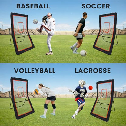4x7FT Lacrosse Rebounder,Volleyball Training Equipment,Bouced Back Net in Different Angels with 2 Lacrosse Balls for Backyard Practice