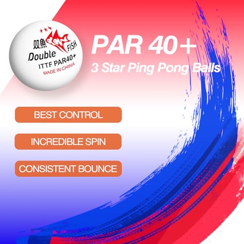 DOUBLE FISH 3-Star Table Tennis Balls for 2024 Games in PAR - White 40+ ABS Balls - High Performance & Ultimate Durability Ping Pong Balls 6 Pack