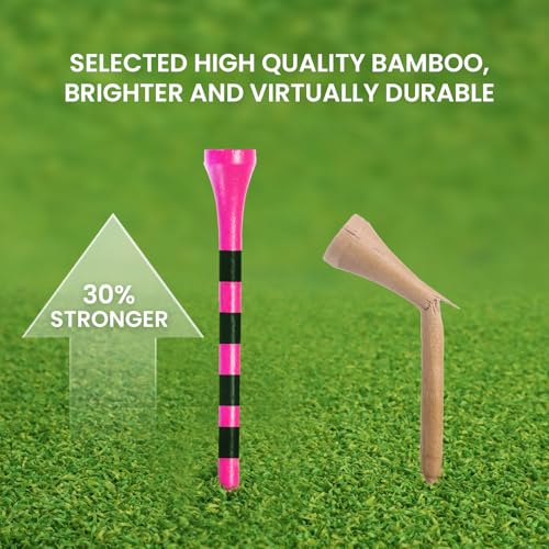 Bright Pink Golf Tees Wood 1 1/2" 2 1/8" 2 3/4" 3 1/4" Value 500/1000 Pack with Consistent Height Design, High Visibility Tees with Stripes & Stable Launch - size: 500Count(2 3/4 Inch)