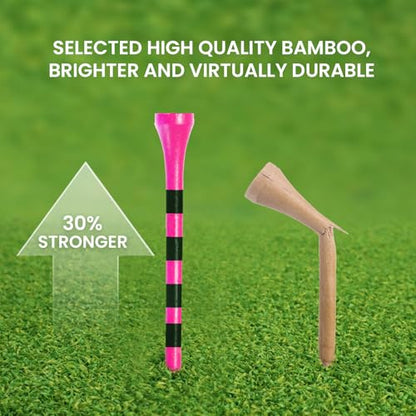 Bright Pink Golf Tees Wood 1 1/2" 2 1/8" 2 3/4" 3 1/4" Value 500/1000 Pack with Consistent Height Design, High Visibility Tees with Stripes & Stable Launch - size: 500Count(2 3/4 Inch)