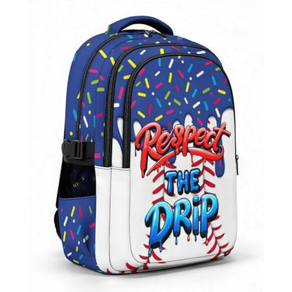 Kids Baseball Backpack Baseball Drip Bookbag, Cool 17 Inch Schoolbag for Elementary High Middle College Students - color: Navy Blue