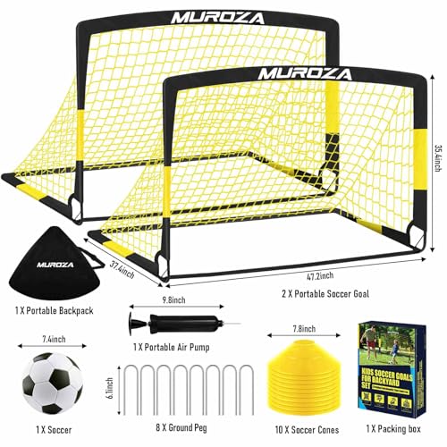 Soccer Goal, Kids Soccer Goals for Backyard Set, 2 Pack of Portable Pop Up Soccer Net with Soccer Ball, Cones, Complete Training Equipment for Youth, Toddler Outdoor Sports Games