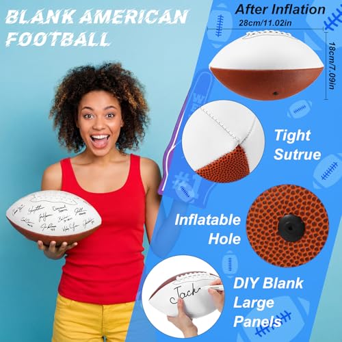 Halloscume 11.02in Blank Autograph Football Size 9 White Football with 1 Brown and 3 White Panels for Signature Autographs Customized Trophy Rugby Game Wedding Garter Toss
