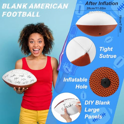 Halloscume 11.02in Blank Autograph Football Size 9 White Football with 1 Brown and 3 White Panels for Signature Autographs Customized Trophy Rugby Game Wedding Garter Toss