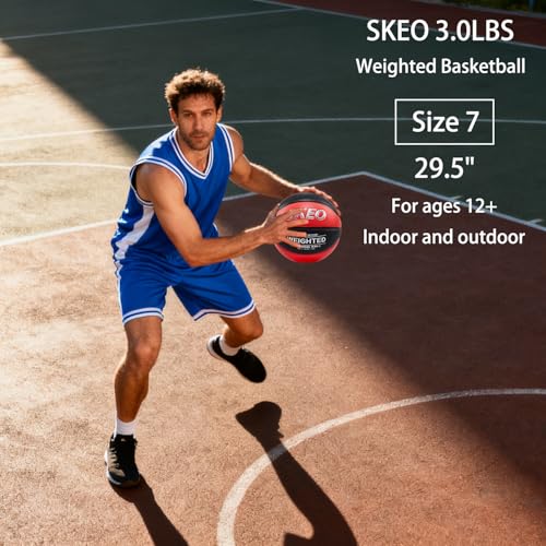 SKEO Weighted Basketball, 2.2/3/3.3LBS 28.5"/29.5" Trainer Heavy Basketballs Made of Composite, Indoor Outdoor Training Ball for Improving Handling Dribbling Rebounding - size: Size 7 Adult -3LBS/1.3KG