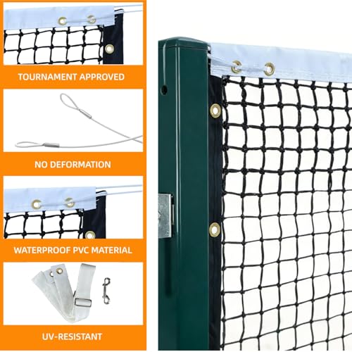 Professional Tennis Net 42ft x 3.5ft | Double-Layer Woven Court Replacement Net with 6mm Steel Cable & Center Strap – Heavy-Duty UV/Water-Resistant Net for Clubs, Coaches, and Backyard Use