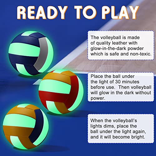 Libima 3 Pcs Glow in The Dark Volleyball with Pump Mesh Bag, Light up Luminous Volleyball Graduation Gift for Teen Adult Official Size 5 Indoor Outdoor Practice Holiday Summer Party Beach Sport Supply