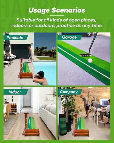 IDEASKY Golf Putting Green Mat with Auto Ball Return, Crease-Free Indoor Practice Training Aid with Alignment Lines & Non-Slip Base for Home Office, Golf Gifts for Men Dad