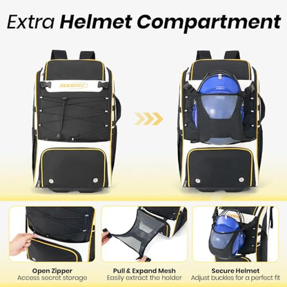 Leather Rolling Baseball Bag - Youth Softball Bag with Wheels for Boys Girls - Rain Cover & Mud Guard for Clean Car - Premium 4-Bat Tournament Roller - Large Equipment Organizer