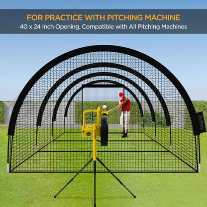 ZivPlay Baseball Batting Cage Net Batting Cages for Backyard Portable Pop Up Cage for Baseball and Softball with Pitching Machine Hole and Detachable Door (30ftx12ftx8ft) - size: 30ftx12ftx8ft