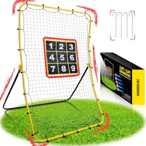 Soccer Rebounder Bounce Back Net,Baseball Rebounder Net, Adjustable Angle All Ages Volleyball Rebounder Training Equipment, Soccer Themed Gifts for Backyard Soccer Practice - size: 5.6FT