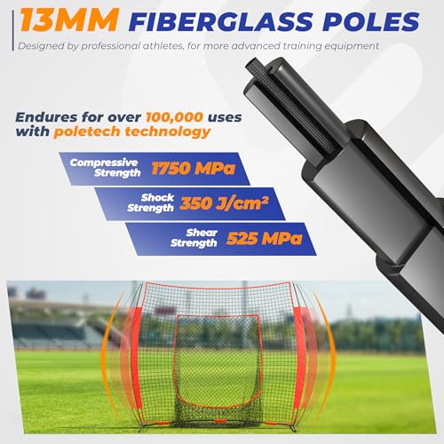 7 x 7 ft Baseball Net, Baseball Softball Batting Net for Practice Hitting Pitching Fielding, Quick Setup, Portable, with Carry Bag, 4 Ground Stakes - color: Red