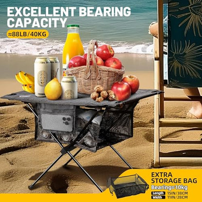 Portable Camping Table Folding, Small Beach Table Foldable with Drink Holder & Mesh Storage & Carry Bag Compact Camp Tent Side Table for Picnic Tailgate Travel Outdoor Fishing Backpacking