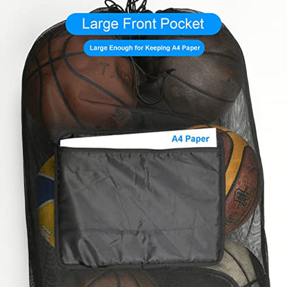 Cosmos Sports Ball Bag Mesh Equipment Bag Team Sports Drawstring Bag Large Mesh Net Bag, with Adjustable Strap & Front Pocket for Basketball, Volleyball, Soccer, Rugby, Water Sports and Beach Event