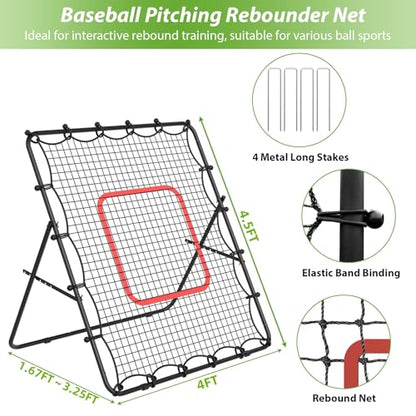 LIANTRAL Baseball Rebounder Net 4 x 4.5FT - Portable Bounce Back Trainer for Soccer, Volleyball, Softball & Lacrosse, Adjustable Kickback Target Goal for Shooting, Passing & Control Training