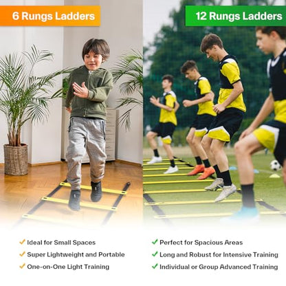 Sportneer Agility Ladder Speed Training Set 12 Rungs 20ft Detachable Exercise Ladders in 2pcs (6 rungs Each) with Ground Stakes for Soccer Football Footwork Training Ladder with Carry Bag - color: Yellow