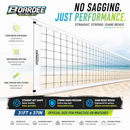 Volleyball Net – Heavy Duty Outdoor Replacement Volleyball Net for Backyard, Indoor Courts, and Beach Games – Official 31 Ft x 37 in Regulation Size with Reinforced Bands and Adjustable Ropes