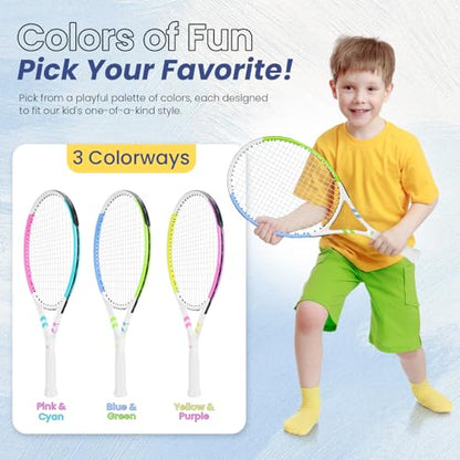 Kids Tennis Racket 23 Inch, Lightweight Aluminum Tennis Racquet for Junior Boys & Girls Beginner with Tennis Bag - color: Yellow+Purple