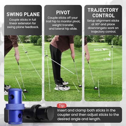 FINGER TEN Golf Alignment Sticks Rods Swing Trainer Tools 43 Inch 2 Or 3 Pack, Fits in Golf Bag Tour Stickers Practice Training Aid - color: Black Connector Without Sticks