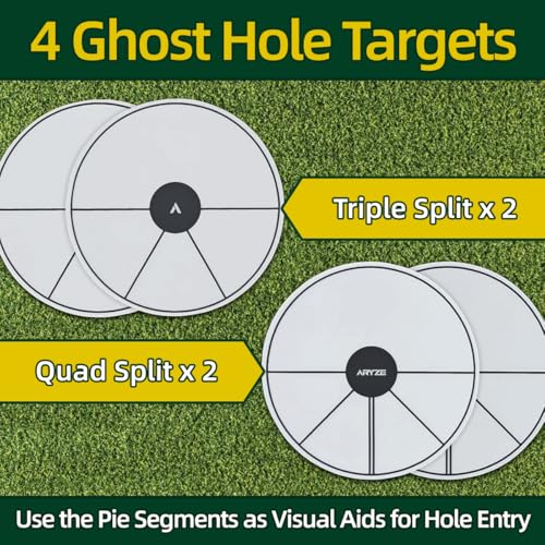 ARYZE 4 Pack Ghost Hole Putting Targets – Putting Training Aid, Official Size, Flat Disc for Putting & Chipping Practice, Indoor or Outdoor, Includes Carrying Case, Waterproof Material (White)