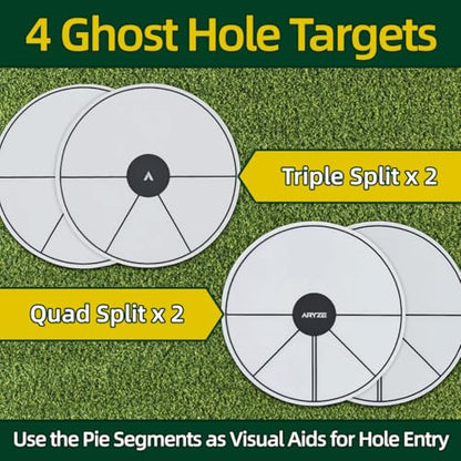 ARYZE 4 Pack Ghost Hole Putting Targets – Putting Training Aid, Official Size, Flat Disc for Putting & Chipping Practice, Indoor or Outdoor, Includes Carrying Case, Waterproof Material (White)