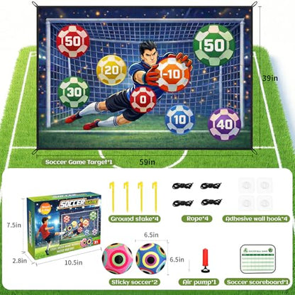 Soccer Ball Game Mat Set for Kids, Sticky Soccer Target Game with 59 x 39 in Flannel Mat, Scoreboard and 2 Balls, Indoor Outdoor Soccer Toys for Ages 3–8 (Medium)