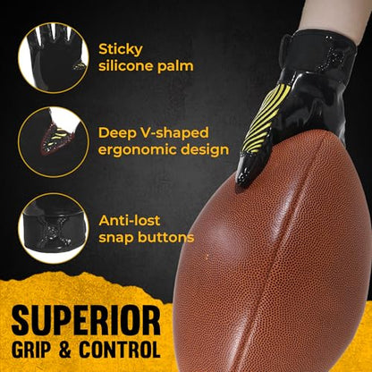HANDLANDY Youth Football Gloves, Kids Sticky Receiver Gloves,Super Grip Football Glove Best Gift for Boys,Girls - color: Black and Amber, size: X-Small-Youth