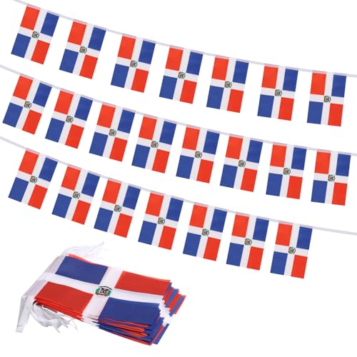 Dominican Republic Flag Banner, Small Mini Dominicana Flags Patriotic Decoration for Party, Classroom, Sports Events, 33 Feet 30 Flags - color: Dominican Republic