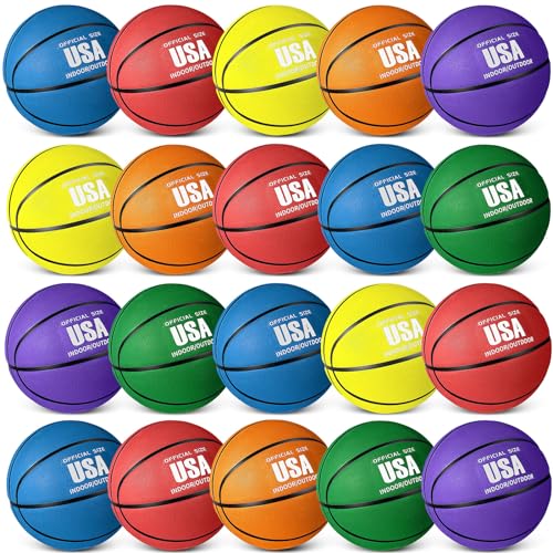 Libima 24 Pcs Rubber Basketballs Bulk with Pump Official Size Multicolor Basket Balls Set for Gifts Indoor Outdoor Training Practice - color: Classic Colors, size: Size 5