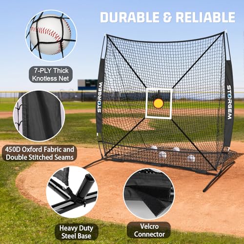 Storgem 6'X6' Baseball Softball Practice Net, Portable Baseball Net for Batting, Hitting, Pitching and Fielding, with Carry Bag, Strike Zone and Bow Frame, Great for Kids Adult Youth