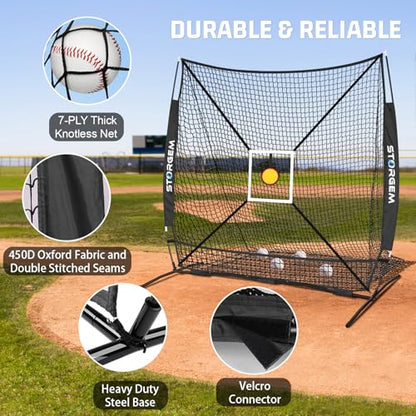 Storgem 6'X6' Baseball Softball Practice Net, Portable Baseball Net for Batting, Hitting, Pitching and Fielding, with Carry Bag, Strike Zone and Bow Frame, Great for Kids Adult Youth