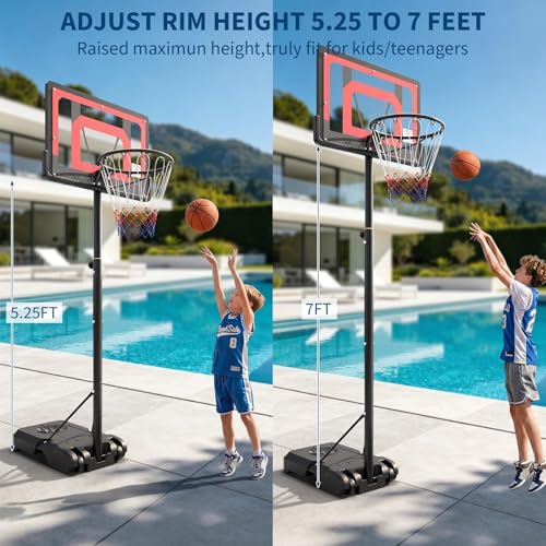 Kids Basketball Hoop Outdoor, Adjustable Height Portable Basketball Hoops & Goals with 33 inch PC Backboard for Backyard, Driveway and Court - color: Balck&Red