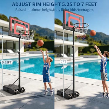 Kids Basketball Hoop Outdoor, Adjustable Height Portable Basketball Hoops & Goals with 33 inch PC Backboard for Backyard, Driveway and Court - color: Balck&Red