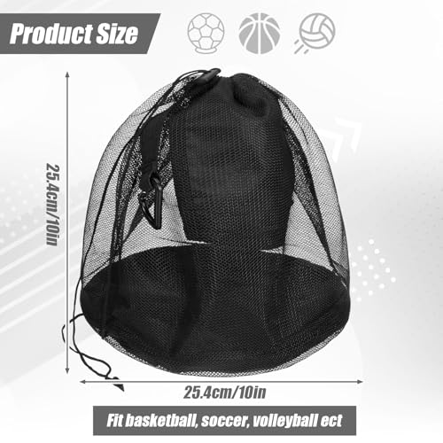 Single Mesh Ball Bag with Zipper Pocket Ball Storage Bags with Double Hook Portable Drawstring Sling Back Bag for Carrying Basketball Football Volleyball Soccer Rugby, Fits All Kinds of Backpacks